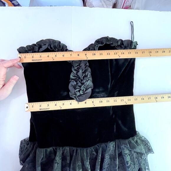 Jessica McClintock VTG Velvet Tiers Lace Maxi Dress Sz 2 Black Strapless Ruffles - Picture 12 of 15